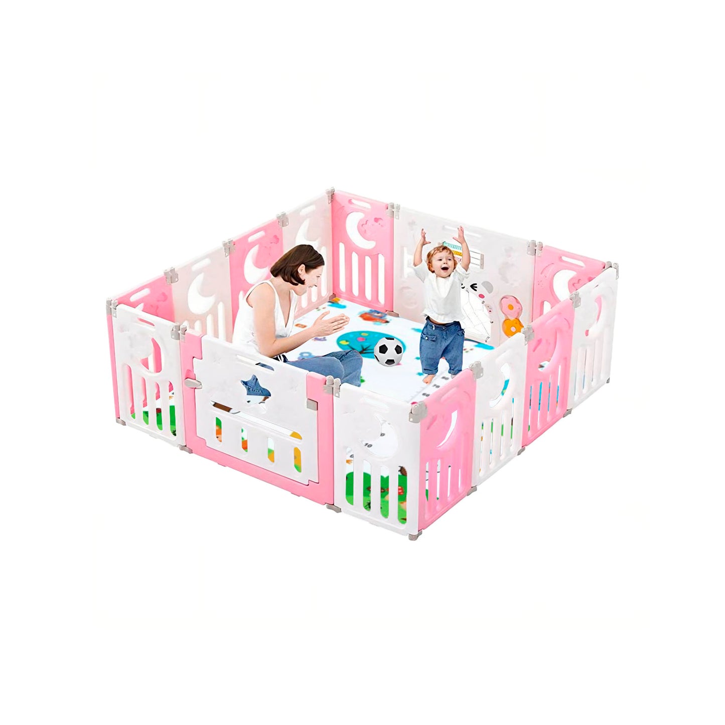 Corral Bebe Multiformas Plástico 8+2 Plegable Rosado