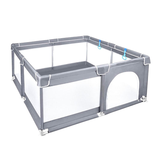 Corral Seguridad Bebe 120x120 cm Cuadrado Gris Metal Malla Transpirable Plegable Lavable