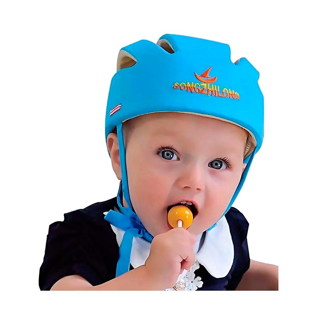 Casco Protección Seguridad Bebe Antigolpes Gateo Celeste