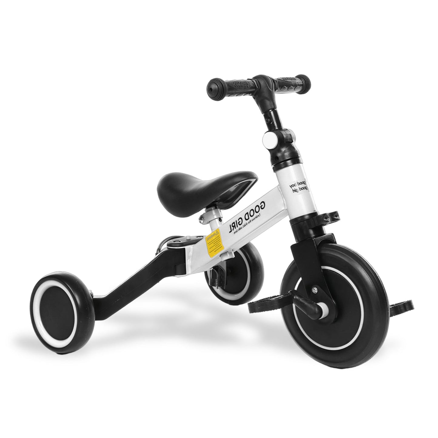 Triciclo Correpasillos Blanco Minimalista Acero Sillin 26-36 cm Manillar 39-45 cm Ruedas Goma 52x65x50 cm