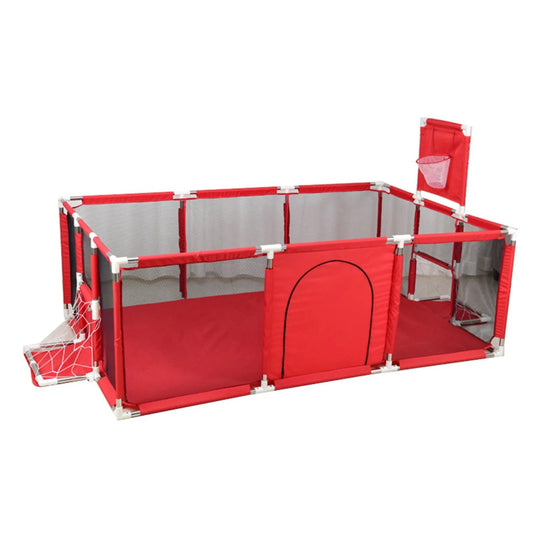 Corral Bebe 180 cm Rojo con Aro Basketball Pelotas BPA Free Puerta Cierre 30 kg