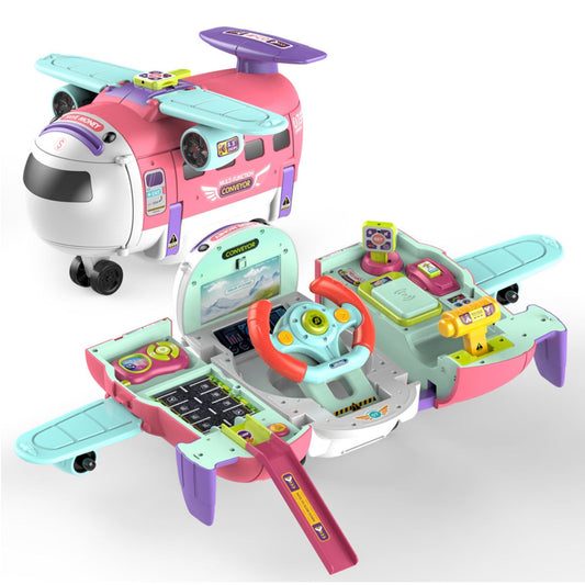 Avión De Juguete Simulador De Piloto Alcancía 3 En 1 Rosado