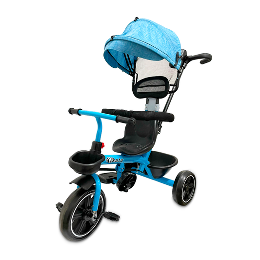Triciclo Coche Infantil 5 en 1 Toldo UV Barra Parental Freno Asiento Reclinable Giratorio 25 kg