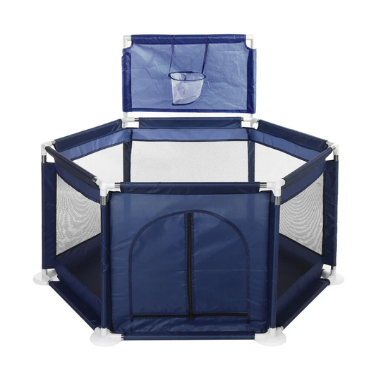 Corral Hexagonal Bebe Azul BPA Free Malla Ventilacion Aro Basketball Puerta Cierre