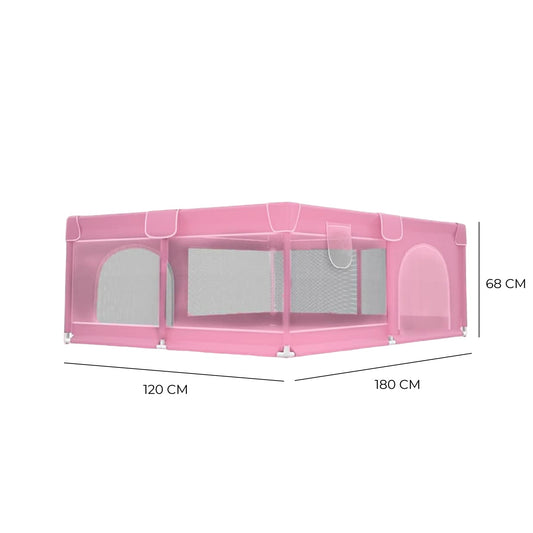 Corral Seguridad Bebe 180 cm Rectangular Rosado Metal Malla Transpirable Plegable Lavable