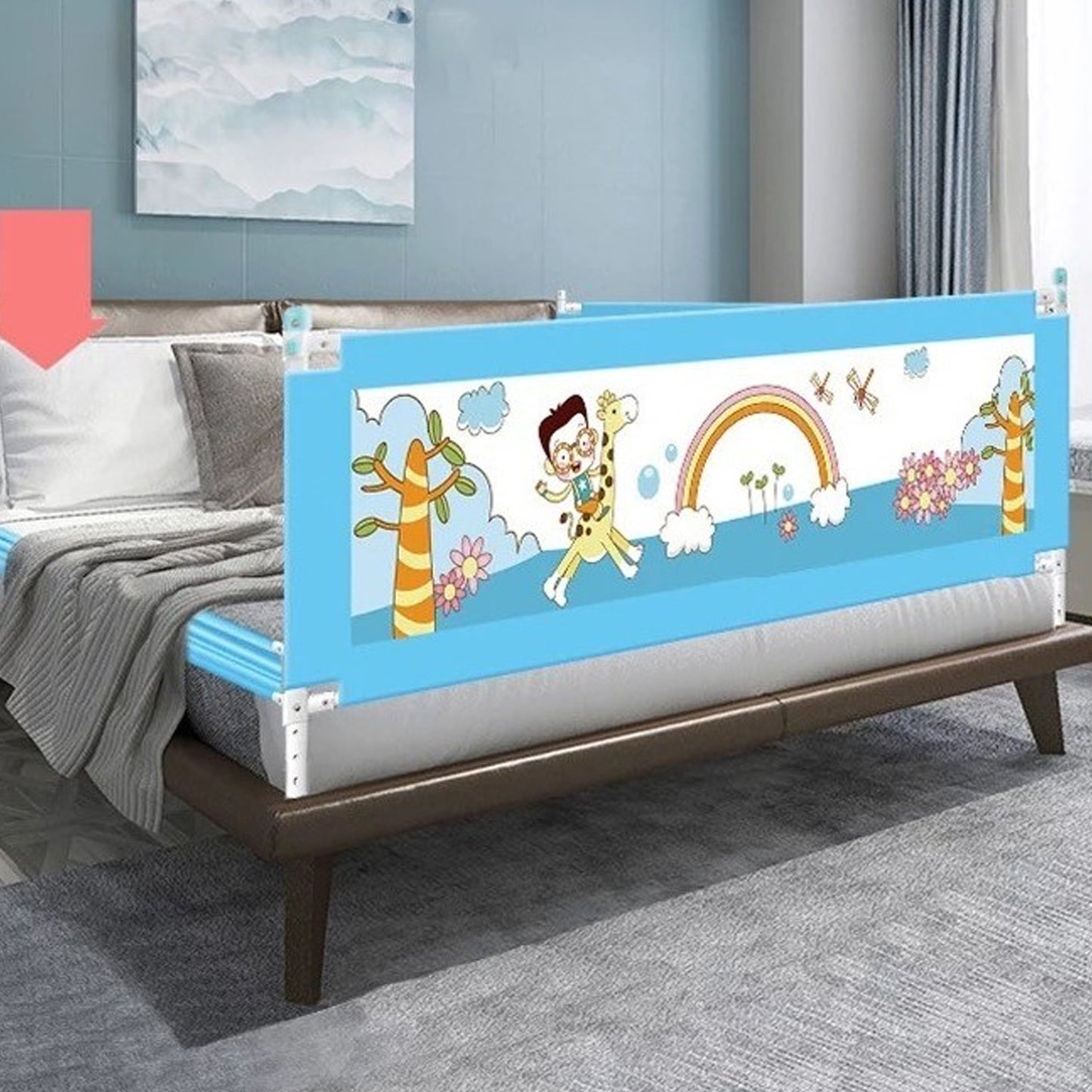 Baranda De Cama Seguridad Bebe Plegable 180cm Celeste