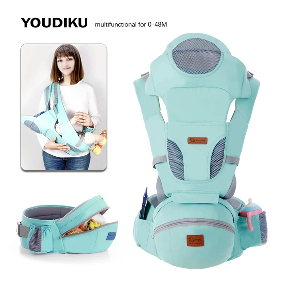 Portabebés Ergonómico Con Soporte Y Bolso Celeste