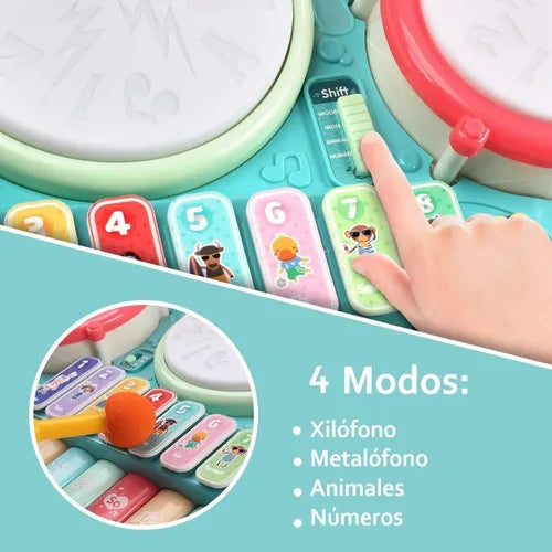 Batería Juguete Piano Musical Didáctico 5 En 1 Micrófono