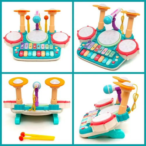 Batería Juguete Piano Musical Didáctico 5 En 1 Micrófono