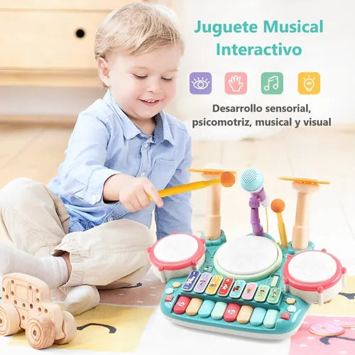 Batería Juguete Piano Musical Didáctico 5 En 1 Micrófono