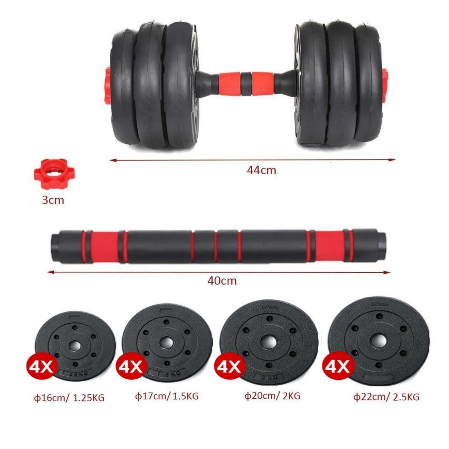 Set de Mancuernas 30 kg mas unión