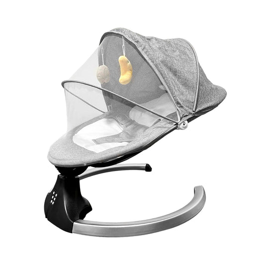 Silla Mecedora Columpio Electrico Bebe Gris 5 Velocidades Bluetooth Capota Mosquitera Arnes 3 Puntos 57x61x67 cm 20 kg