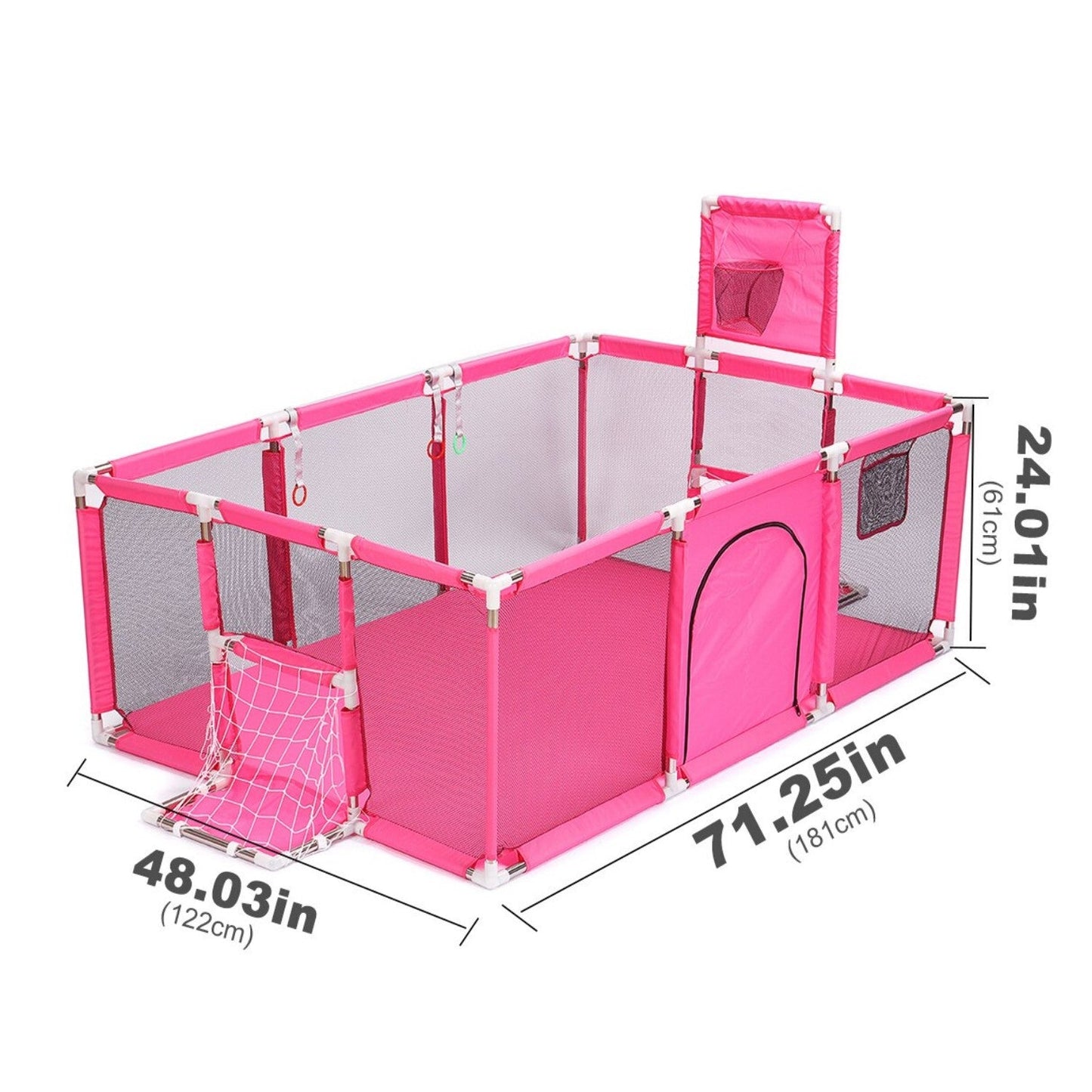 Corral Seguridad Bebes Con Aro De Basket + Pelotitas, 180cm Rosado