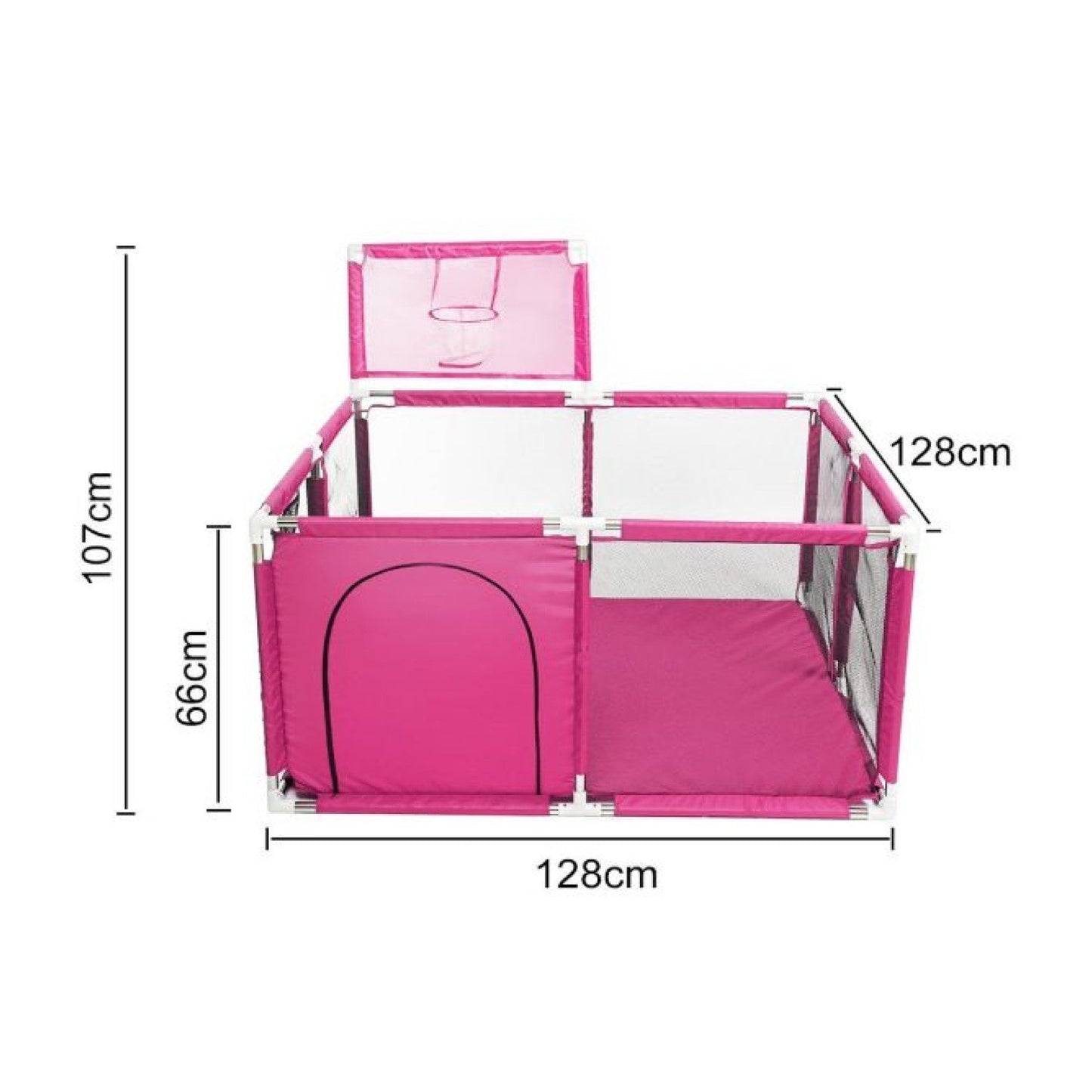 Corral Seguridad Bebes Con Aro De Basket + Pelotas de regalo, 128cm Rosado