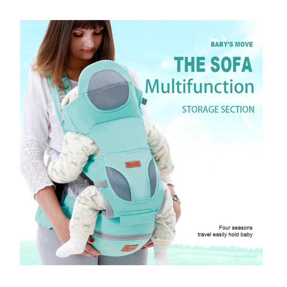 Portabebés Ergonómico Con Soporte Y Bolso Celeste