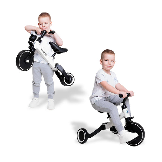 Triciclo Correpasillos Blanco Minimalista Acero Sillin 26-36 cm Manillar 39-45 cm Ruedas Goma 52x65x50 cm
