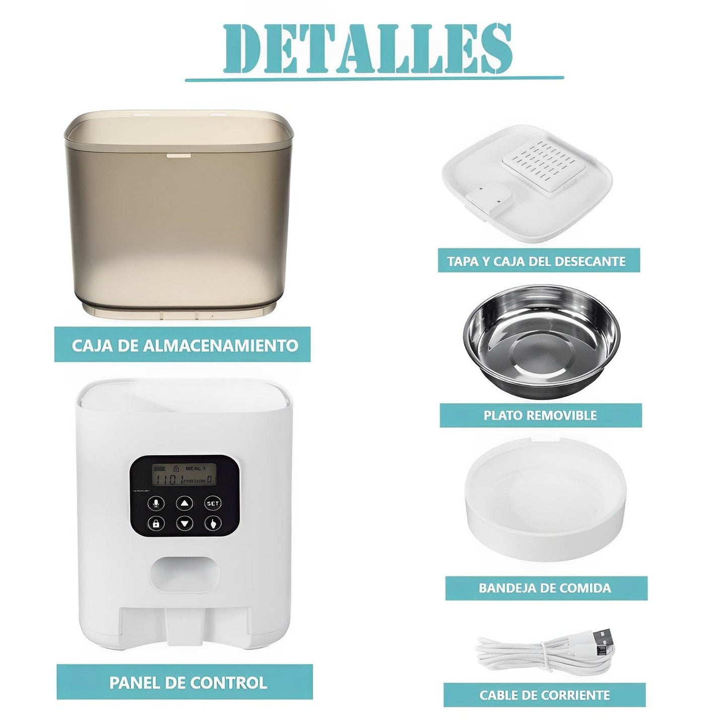 Dispensador automático mascotas programable temporizador perros gatos