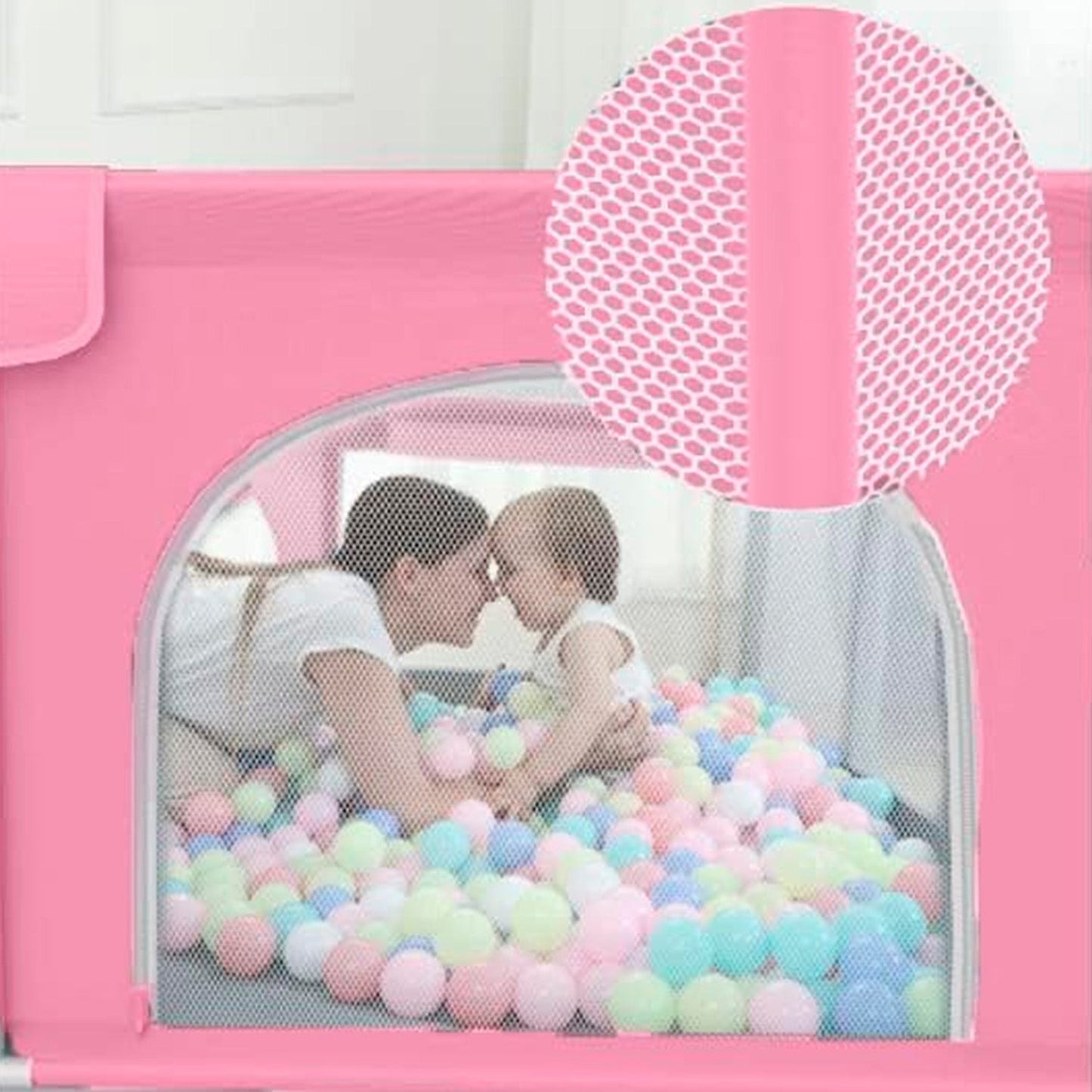Corral Seguridad Bebe 180 cm Rectangular Rosado Metal Malla Transpirable Plegable Lavable