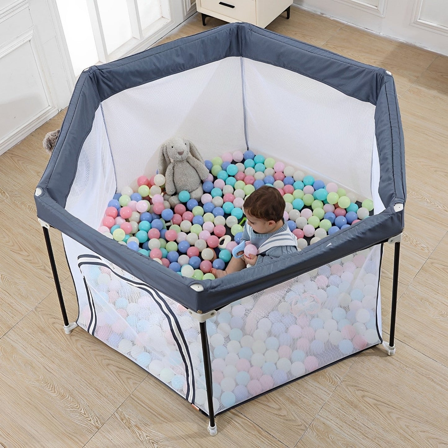 Corral Plegable Infantil Portátil Gris