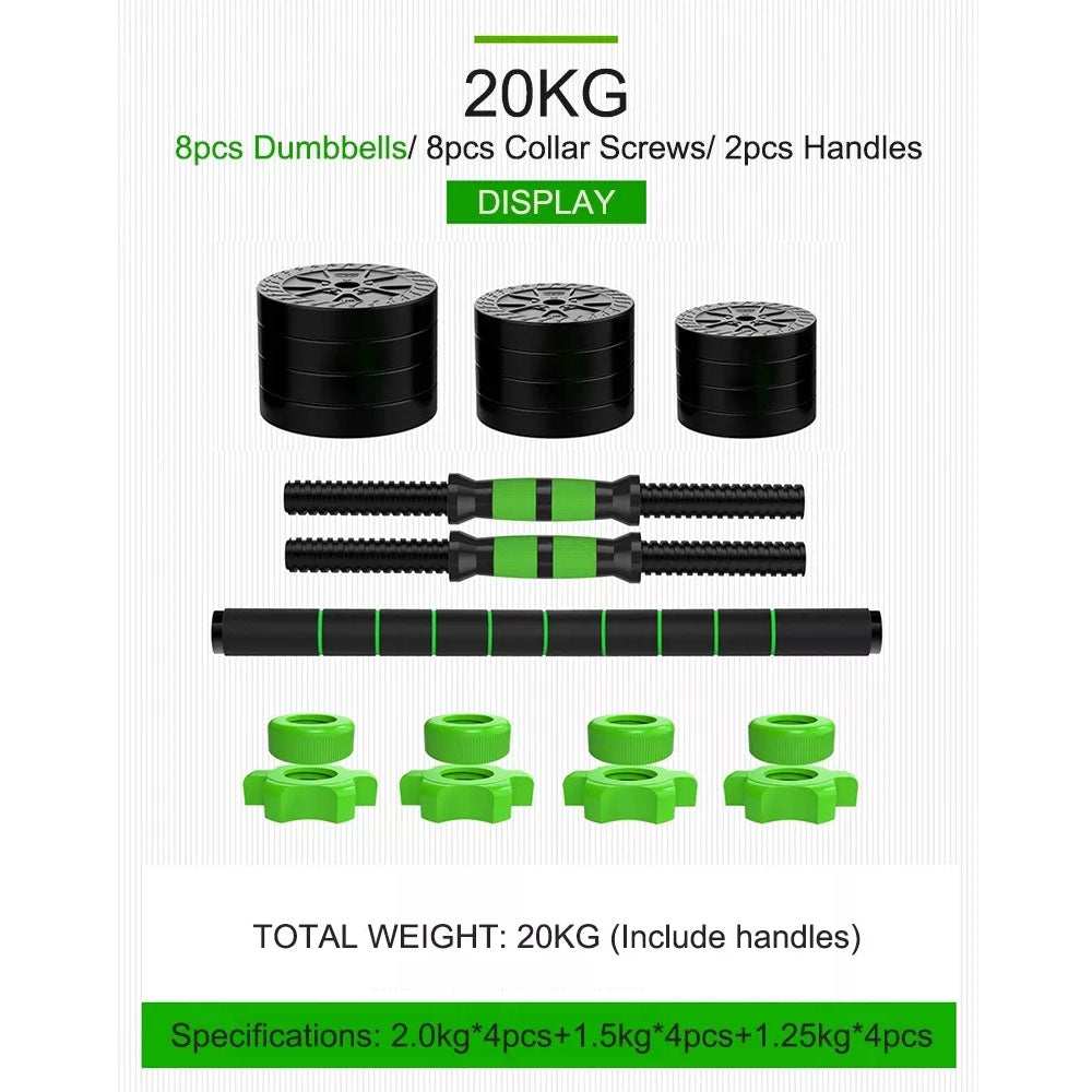 Set Mancuernas 20 kg con Union Ajustable Acero Cromado Barra Maletin
