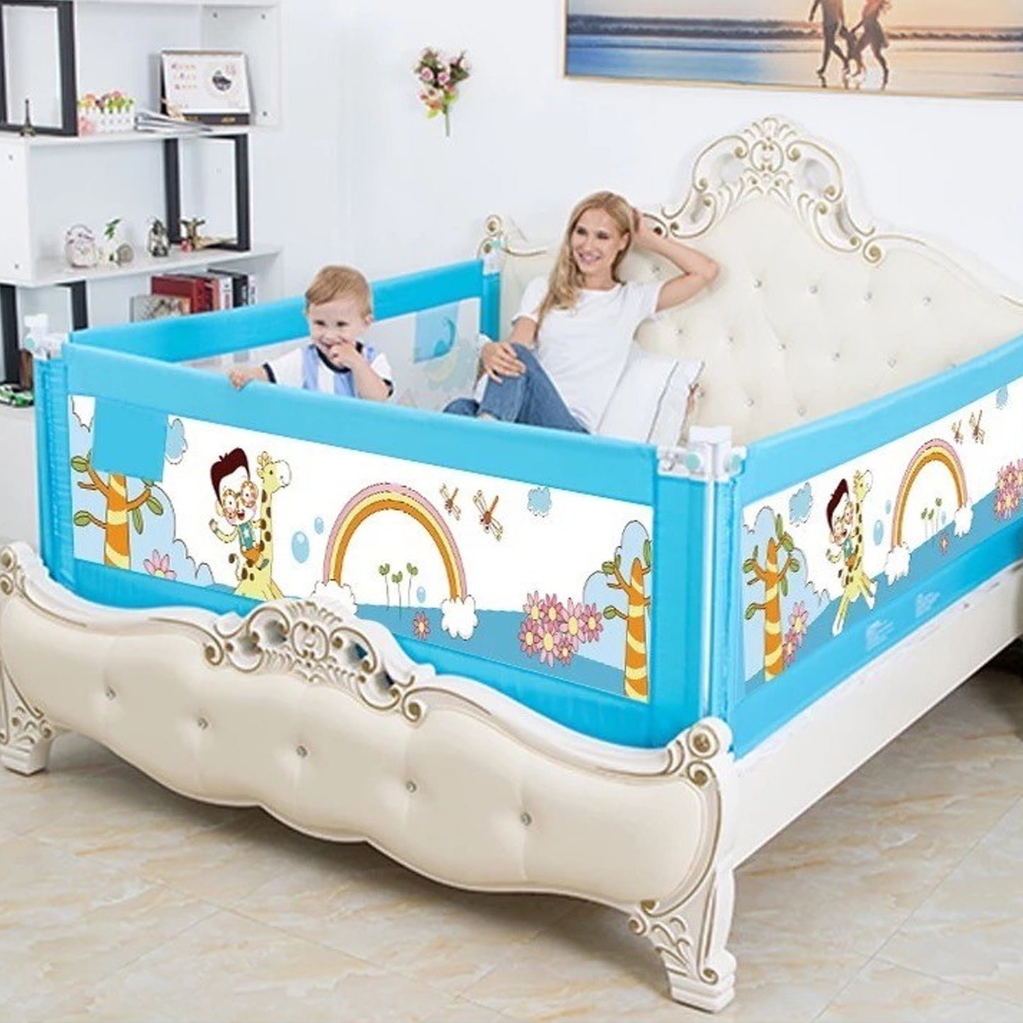 Baranda De Cama Seguridad Bebe Plegable 180cm Celeste