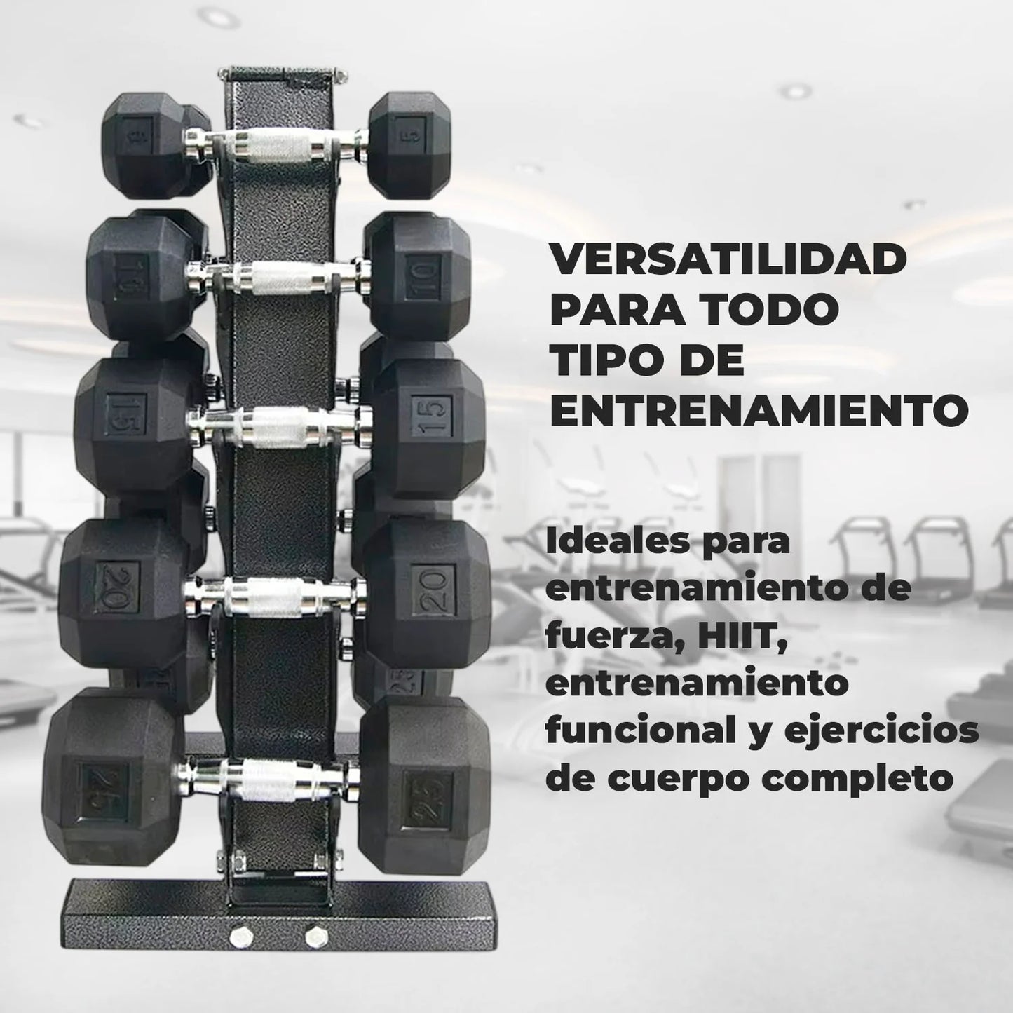 Set Mancuernas 75 Kilos Hexagonales + Rack Profesional