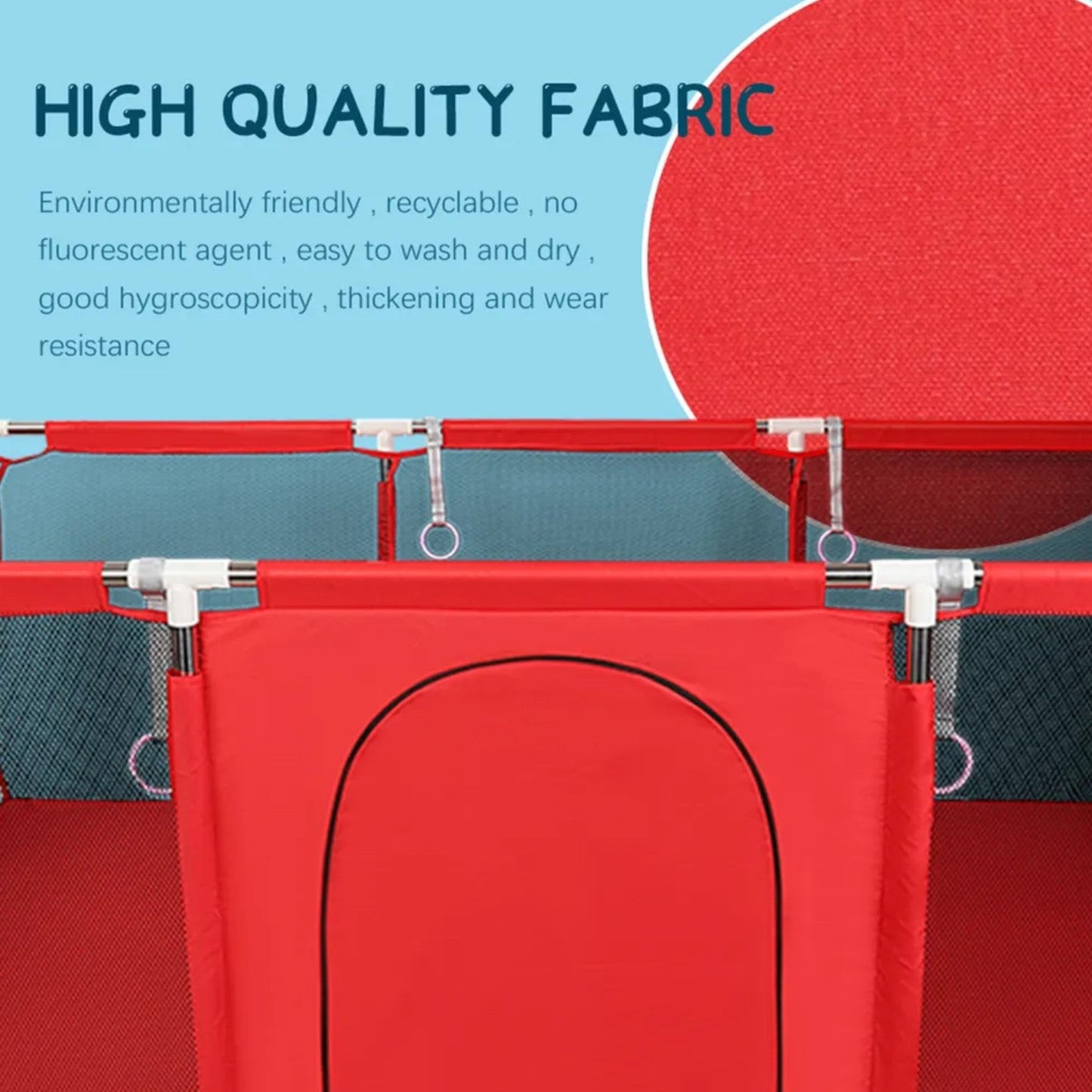 Corral Seguridad Bebes Con Aro De Basket + Pelotas de regalo, 180cm Rojo