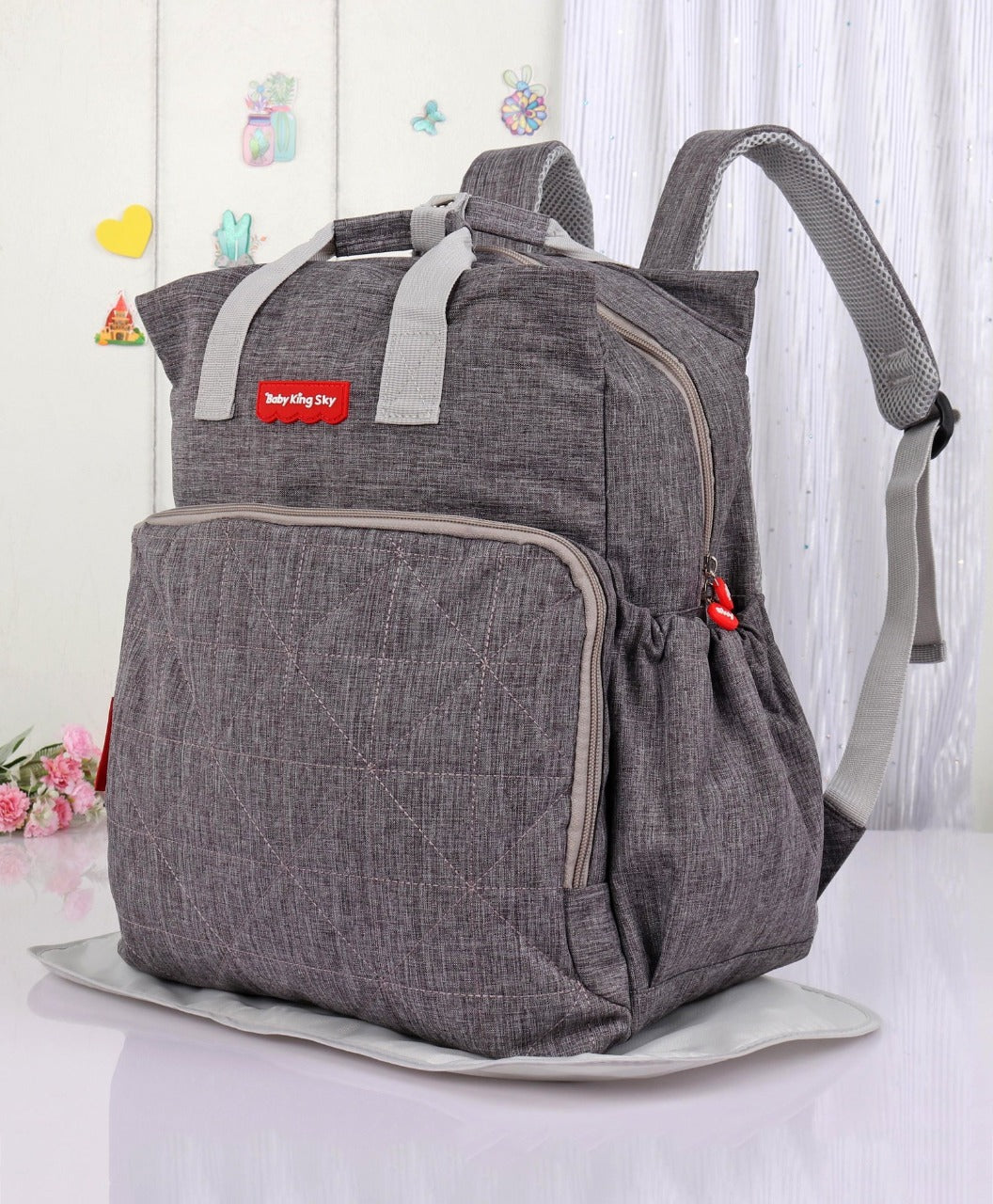 Mochila Pañalera Bebé Bolso Maternal Elegante Gris