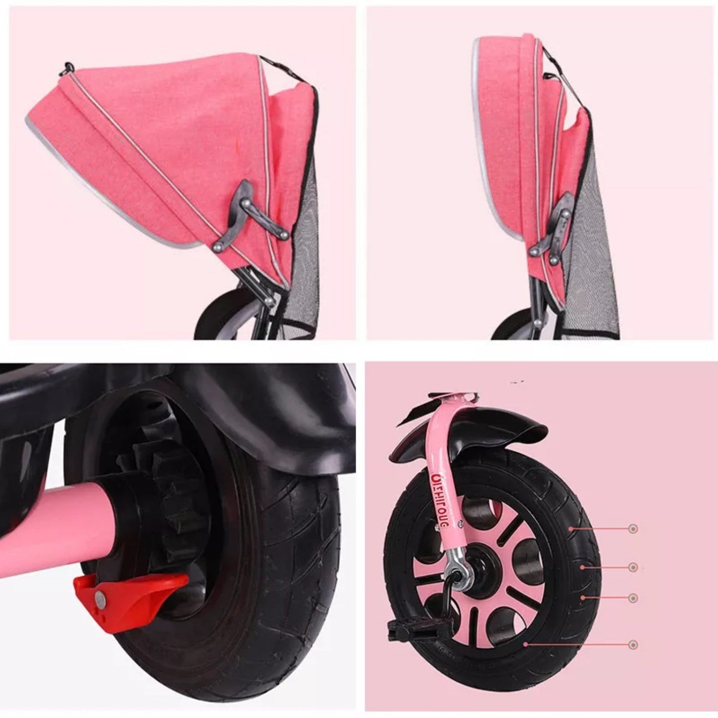 Coche Triciclo 4 En 1 Rosado Infantil