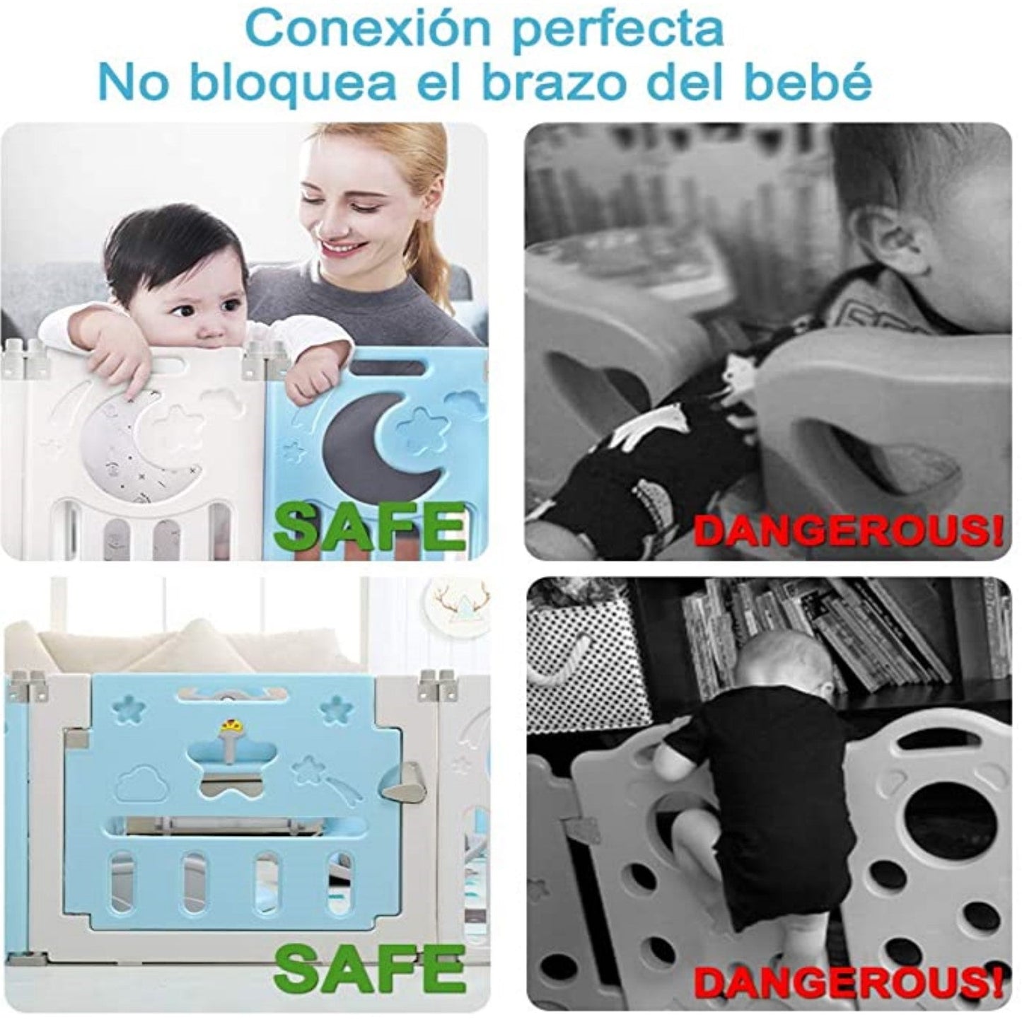 Corral Bebe Modular 8+2 Paneles Celeste Plastico BPA Free Puerta Cierre Lavable