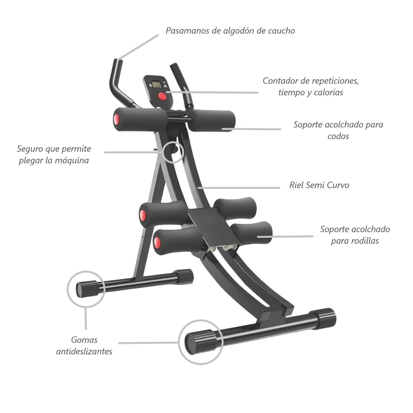 AB Cruncher Semicurvo Ergonomico Plegable Rodillos Espuma Columna Rango Completo 120 kg
