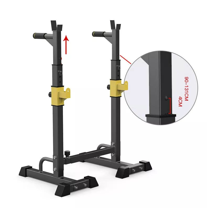 Rack Sentadillas Extendible Squat y Press Banca Acero 150 kg Altura 113-140 cm Ancho Ajustable