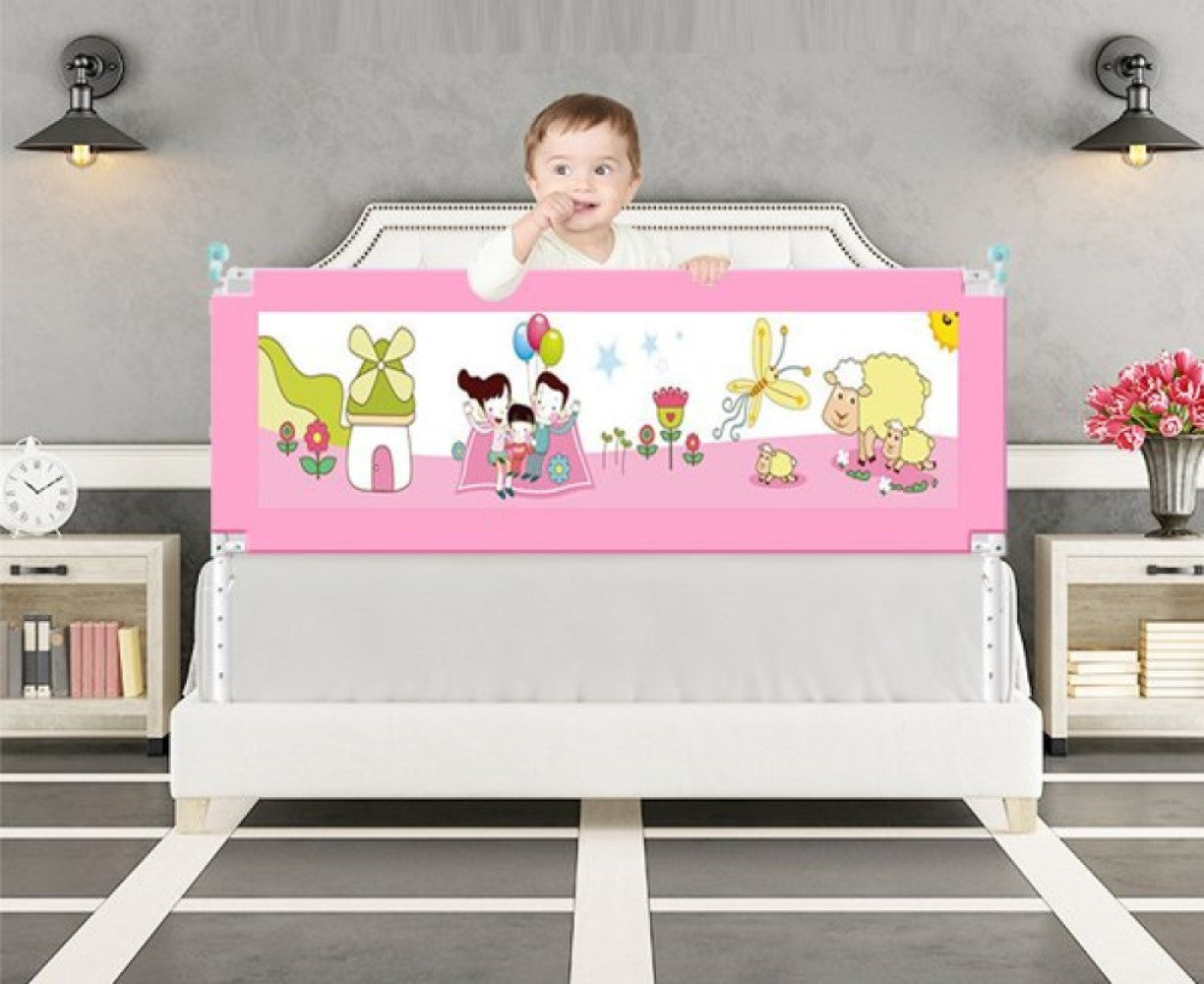 Baranda de Cama Seguridad para bebe plegable 180cm Rosado