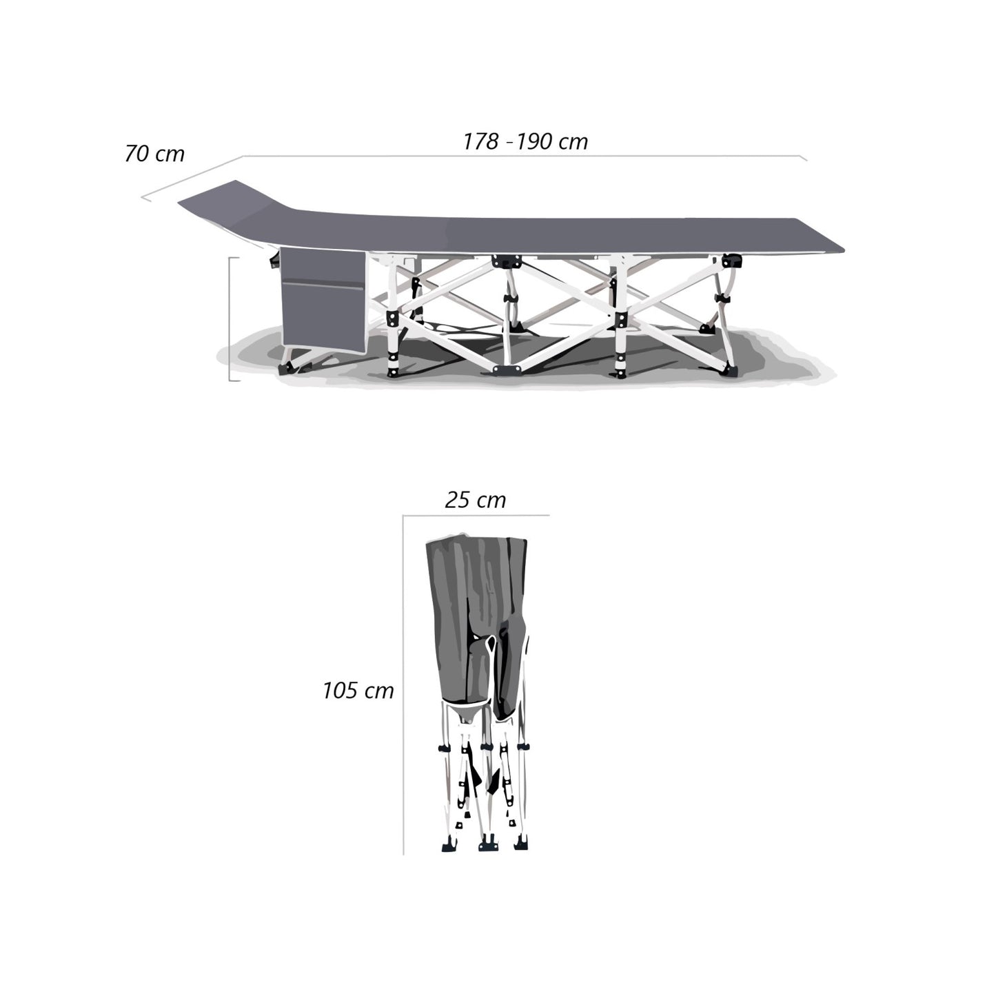 Catre Cama Camping Plegable Con Bolso Gris