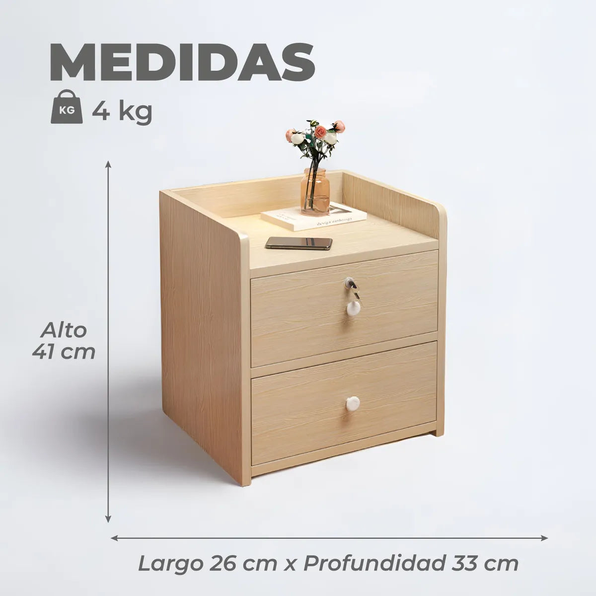 Velador Cajonera 2 Niveles Con Cajones Con Llaves 41x26x33cm Brillante Beige Agregar a favoritos