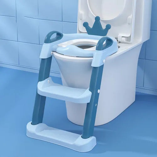 Escalera De Baño Para Niños Diseño Coronita Celeste Y Azul Liso