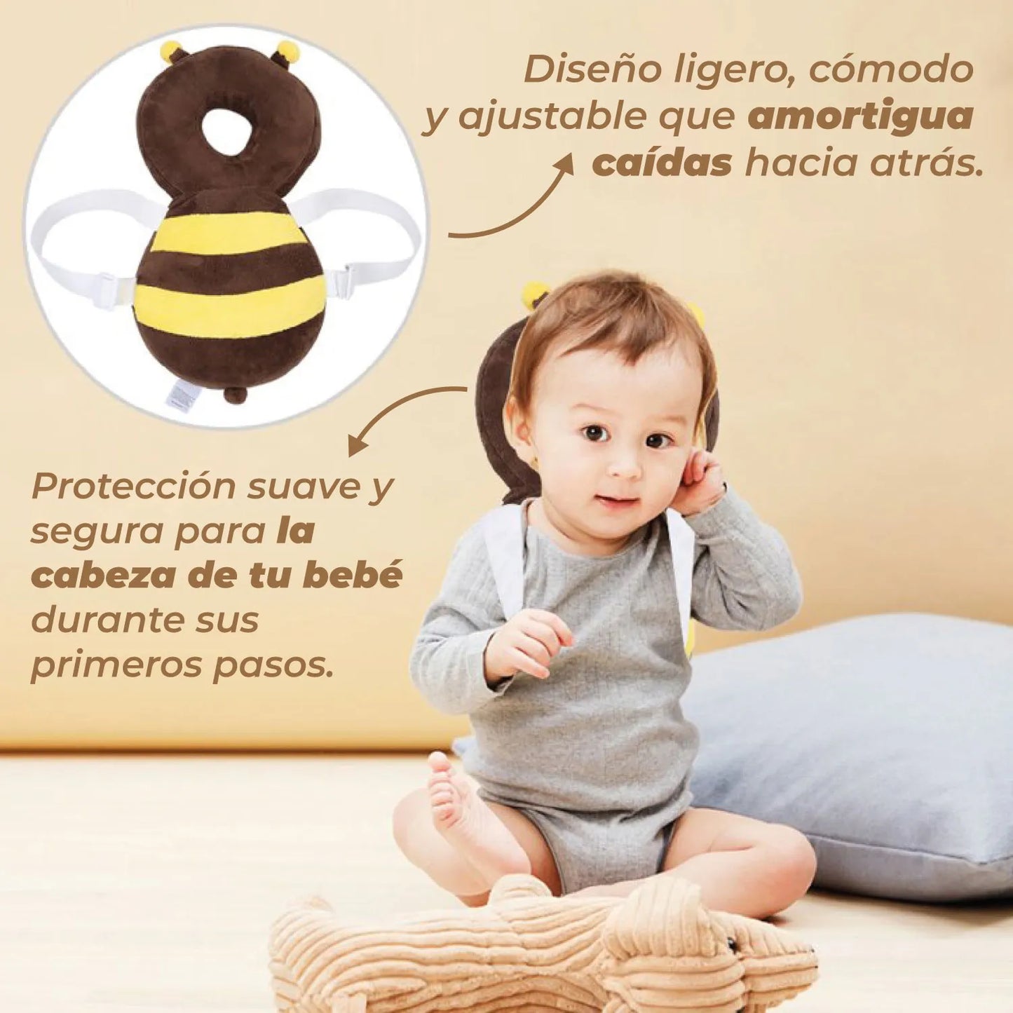 Cojin Mochila Ajustable Antigolpes Protección Bebes Abejita