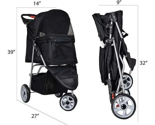 Coche Paseo Mascota 3 Ruedas Negro