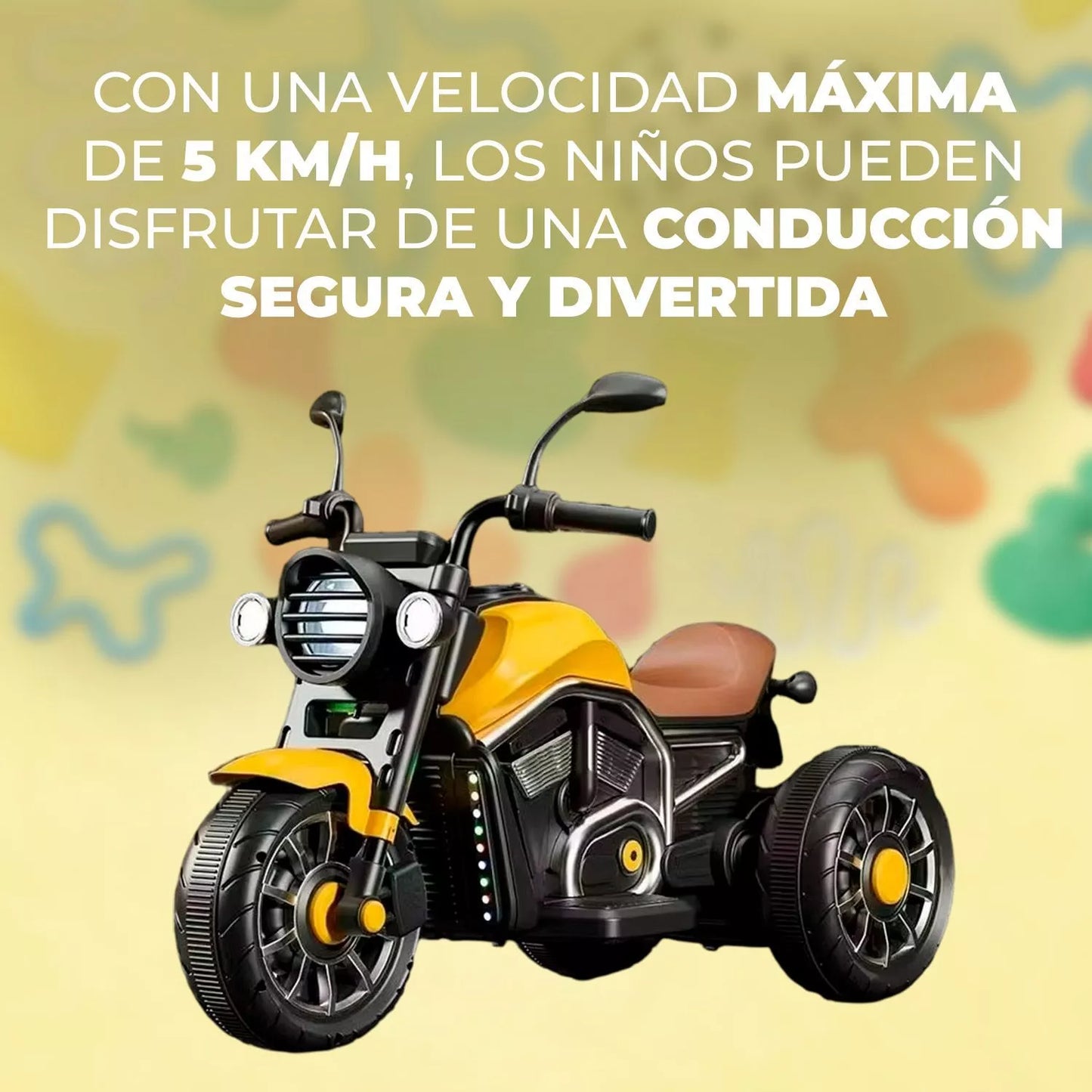 Moto Eléctrica Para Niños Motocicleta Clásica Luz Y Sonidos Amarilla