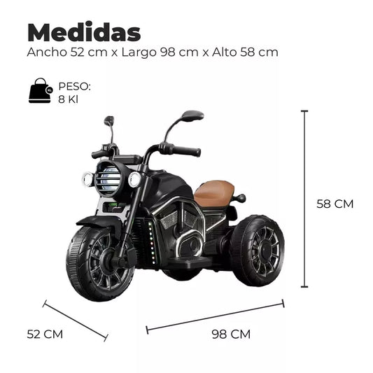 Moto Eléctrica Para Niños Motocicleta Clásica Luz Y Sonidos Negra