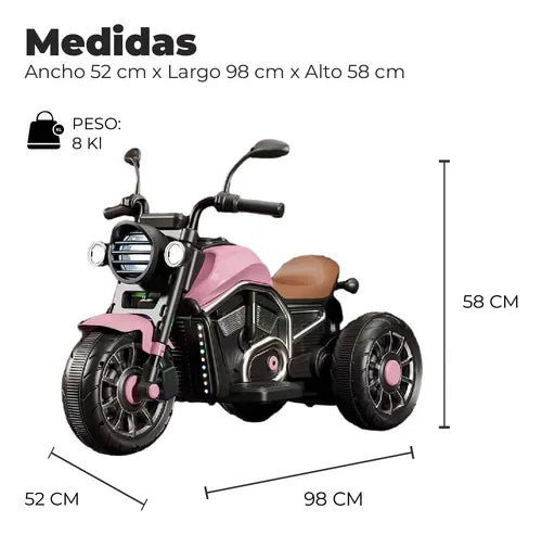 Moto Eléctrica Para Niños Motocicleta Clásica Luz Y Sonidos Rosada