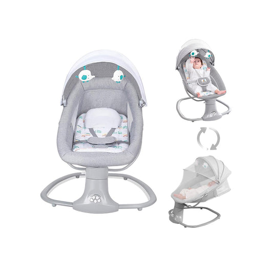 Silla Mecedora Columpio Electrico Bebe Bluetooth 5 Velocidades 3 Temporizadores Arnes Metal Acero 0 a 3 Anos 18 kg