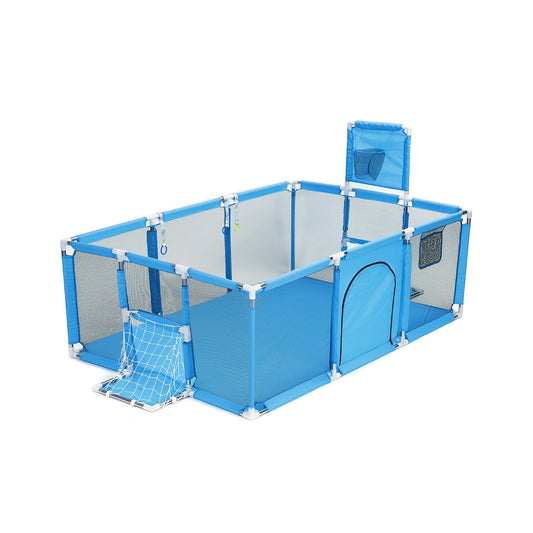Corral Seguridad Bebes Con Aro De Basket  y arco de futbol + Pelotas 180cm Azul