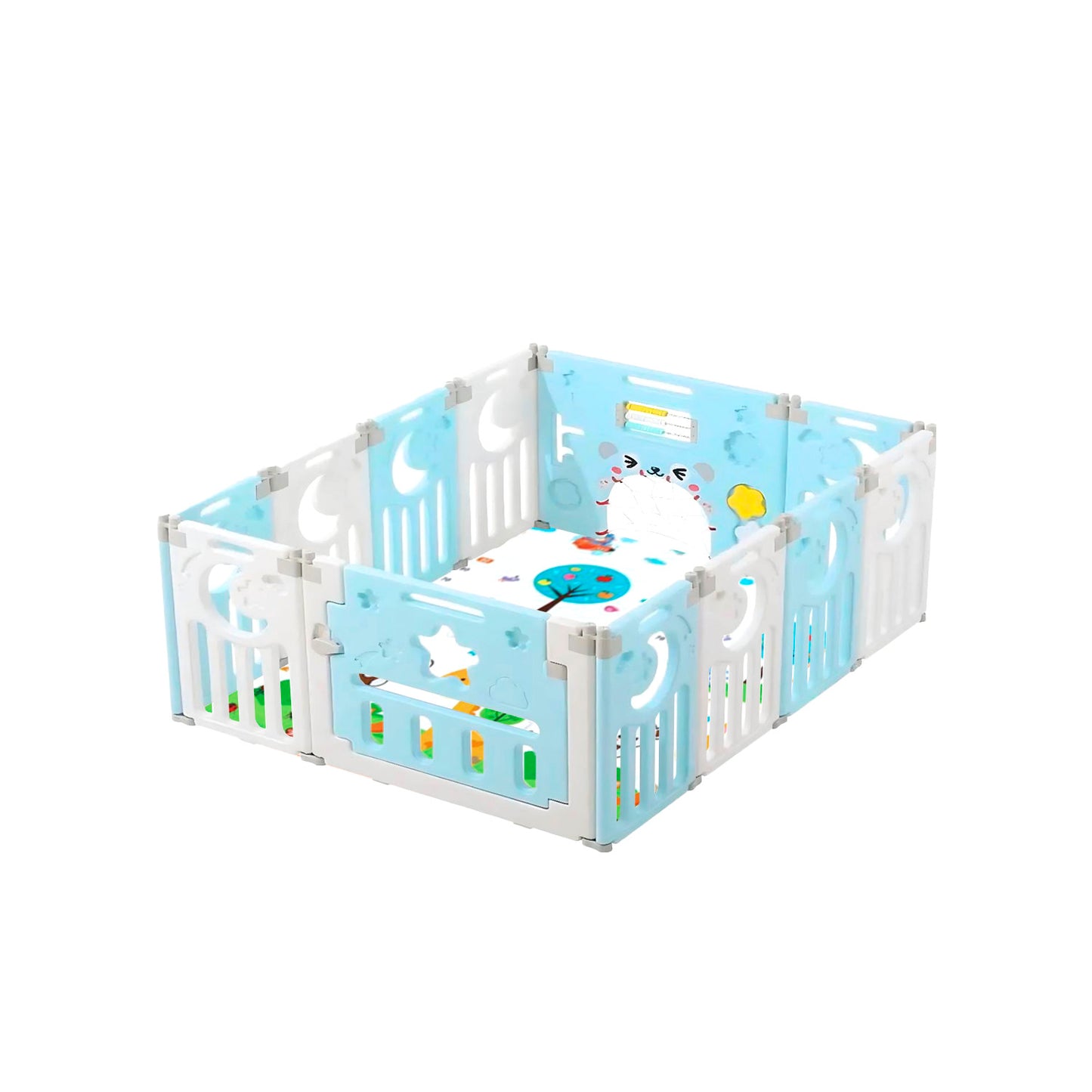 Corral Bebe Modular 8+2 Paneles Celeste Plastico BPA Free Puerta Cierre Lavable