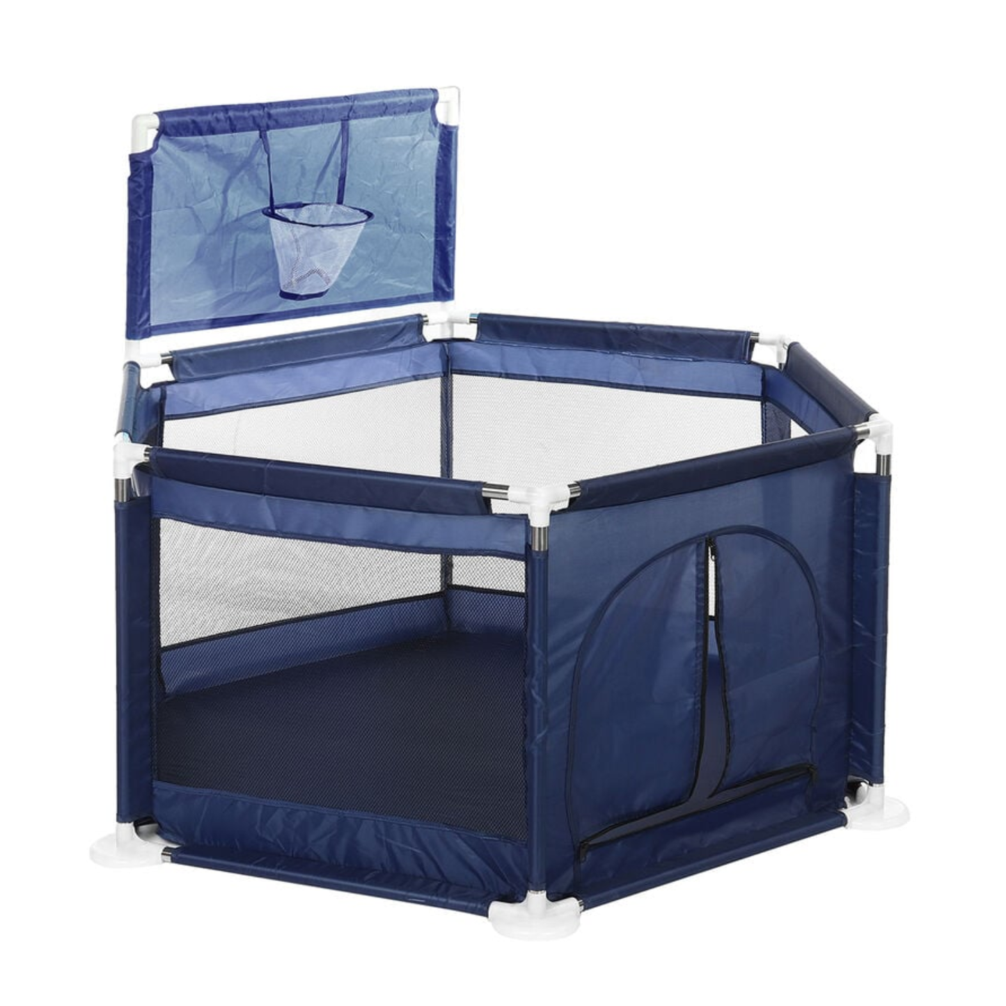 Corral Hexagonal Bebe Azul BPA Free Malla Ventilacion Aro Basketball Puerta Cierre