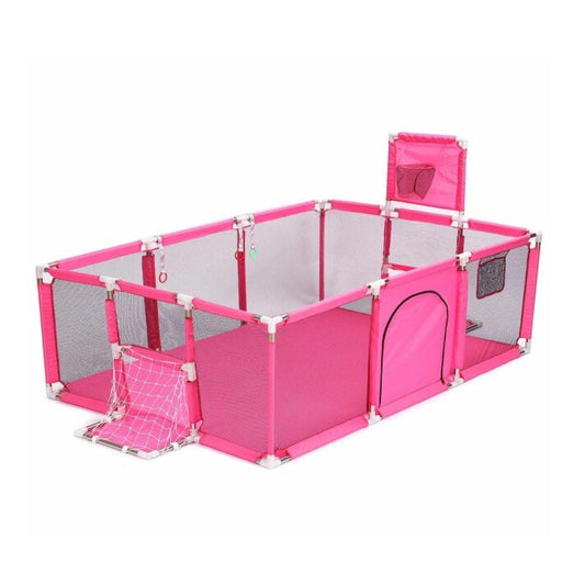 Corral Seguridad Bebes Con Aro De Basket  + Pelotitas, 180cm Rosado