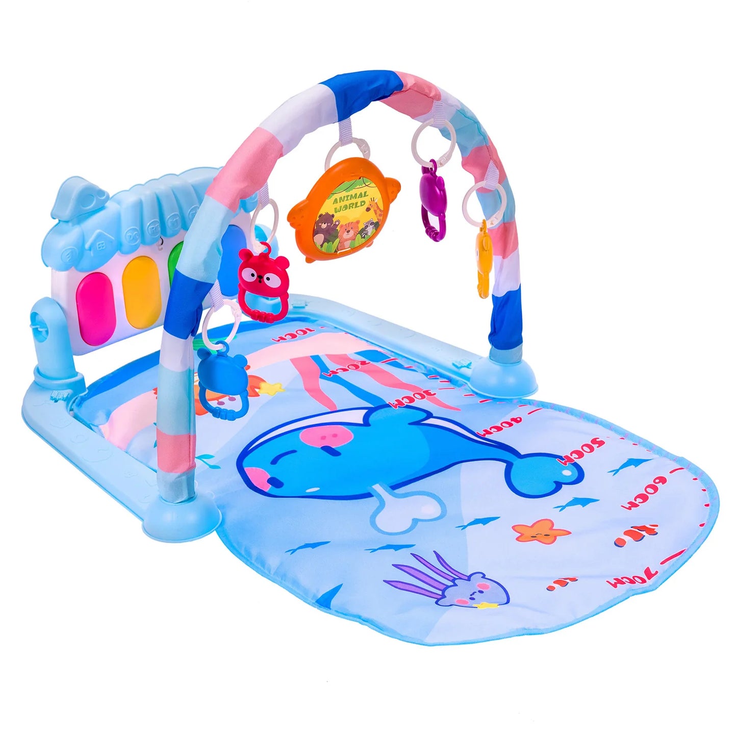 Gimnasio Alfombra Bebe Piano 3 en 1 Fluffy Whale Celeste