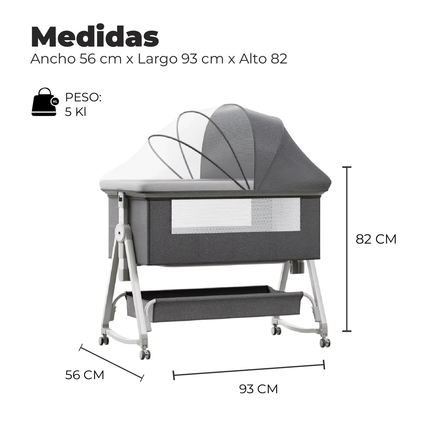 Cuna Colecho Moises Bebe Mecedora 6 Alturas Safe&soft Gris claro