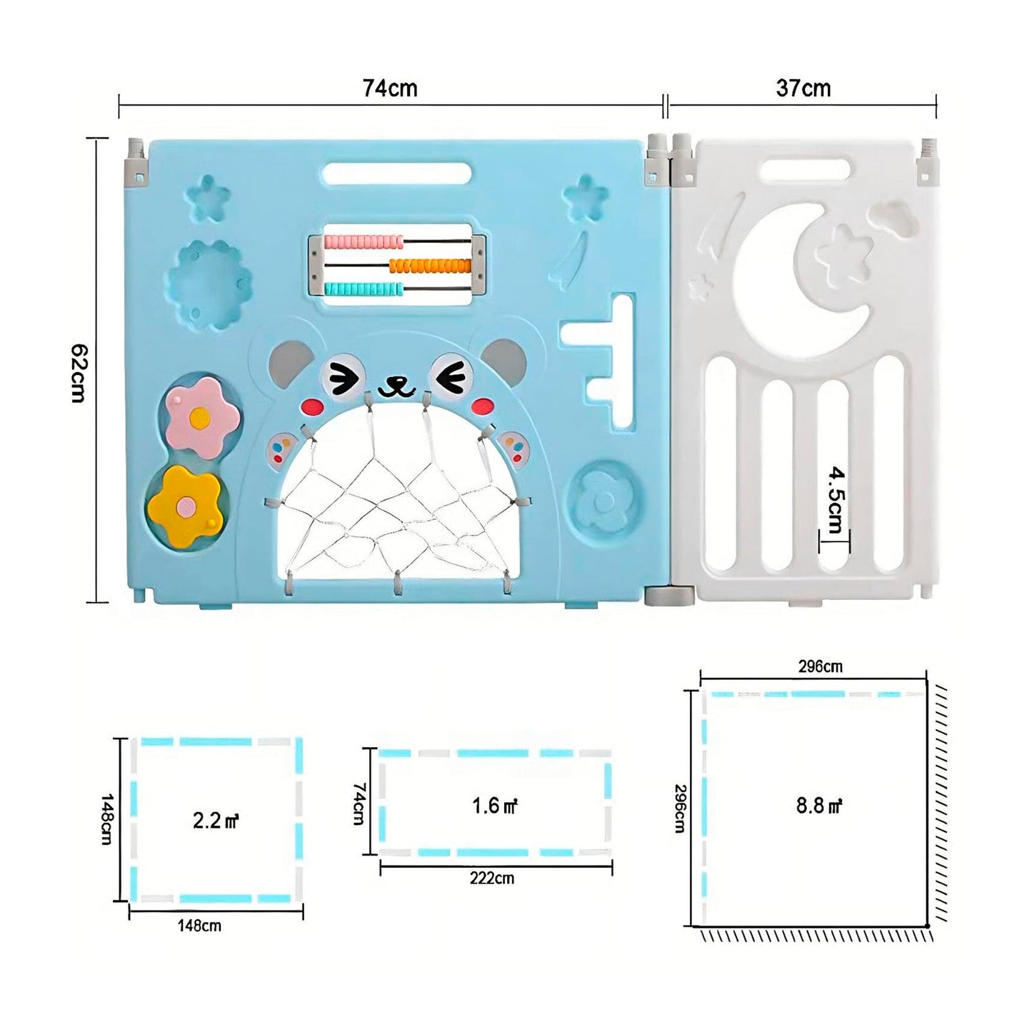 Corral Bebe Modular 8+2 Paneles Celeste Plastico BPA Free Puerta Cierre Lavable