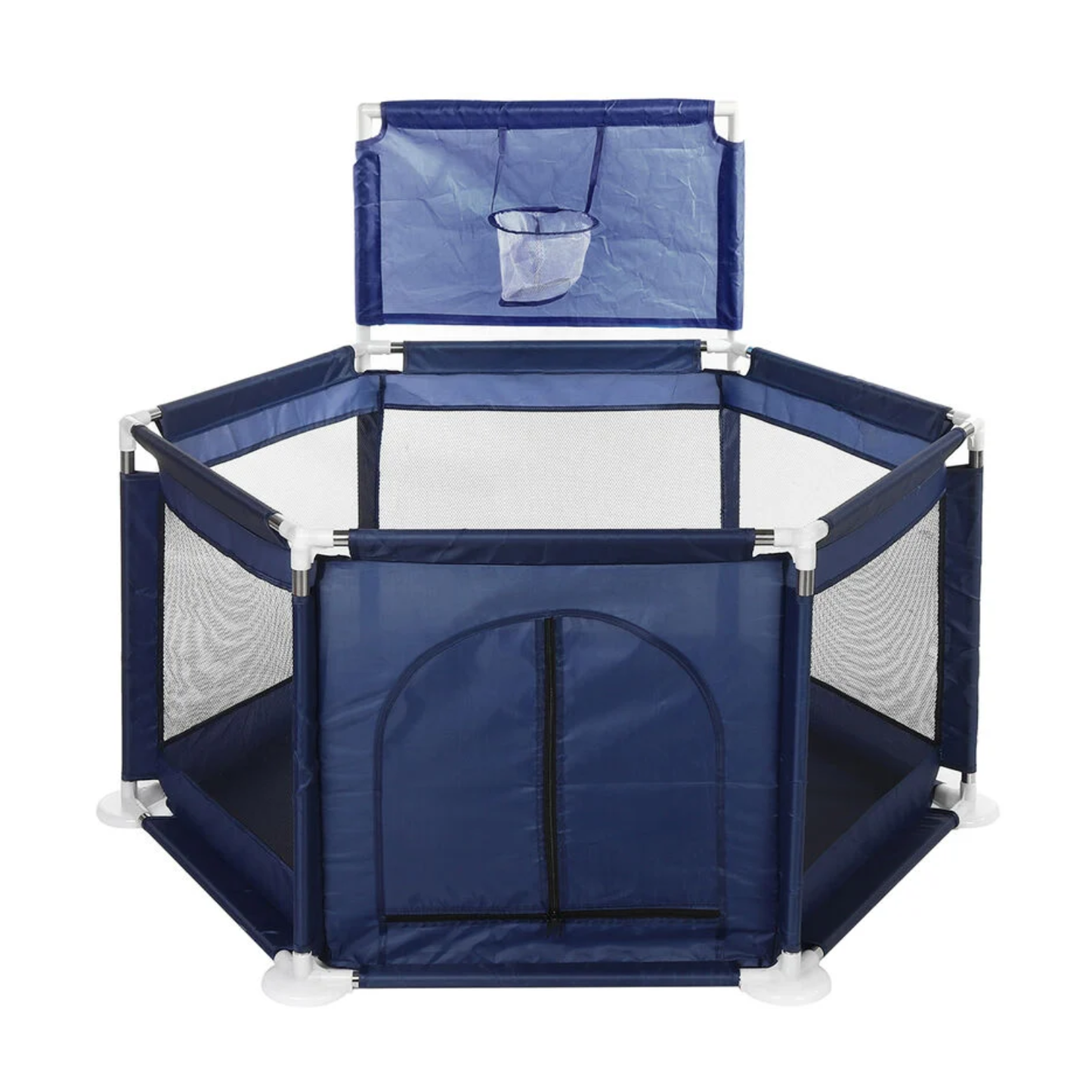 Corral Hexagonal Bebe Azul BPA Free Malla Ventilacion Aro Basketball Puerta Cierre